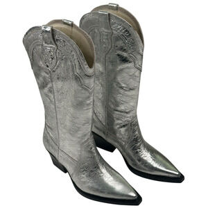 Dolce Vita Rasima Distressed Silver Metallic Cowgirl Boots Womens 6.5 New $295